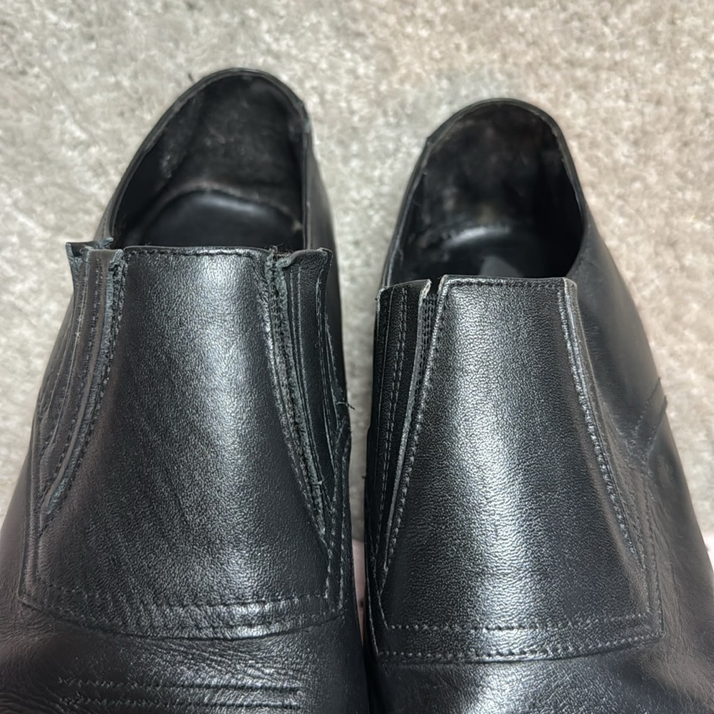 Black Leather Durango Heeled Ankle Cowboy Boots Moto Stitching Pointed Toe Sz 8 - Picture 11 of 12